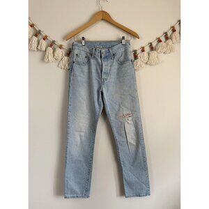 Levi's 501 Original Fit Light Wash Distress Knee Jeans Denim Festival Summer 25